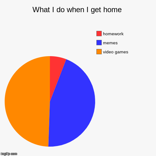 What I do when I get home | video games, memes, homework | image tagged in funny,pie charts | made w/ Imgflip chart maker
