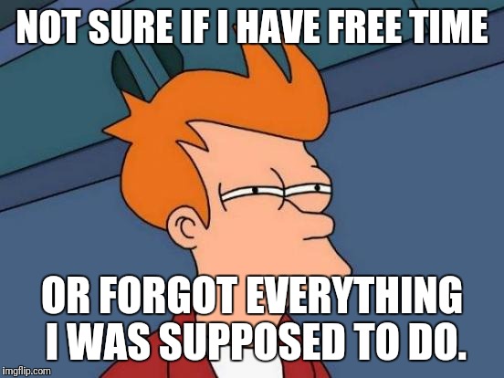 The daily struggle at work | NOT SURE IF I HAVE FREE TIME; OR FORGOT EVERYTHING I WAS SUPPOSED TO DO. | image tagged in memes,futurama fry,funny,funny memes | made w/ Imgflip meme maker