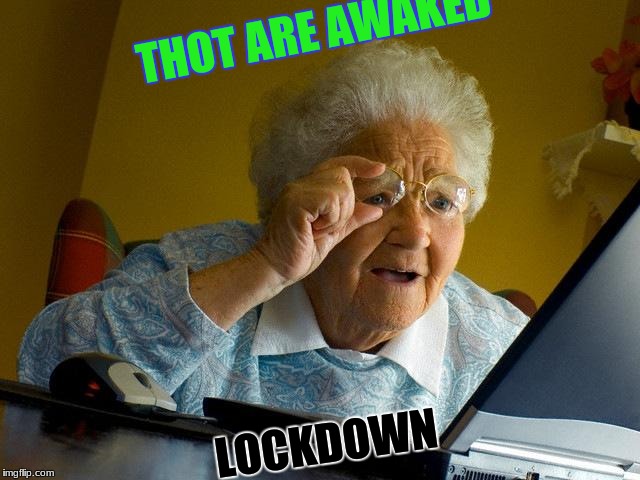Grandma Finds The Internet Meme | THOT ARE AWAKED; LOCKDOWN | image tagged in memes,grandma finds the internet | made w/ Imgflip meme maker