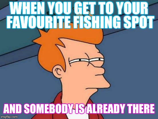 Futurama Fry Meme | WHEN YOU GET TO YOUR FAVOURITE FISHING SPOT; AND SOMEBODY IS ALREADY THERE | image tagged in memes,futurama fry | made w/ Imgflip meme maker