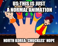 US:THIS IS JUST A NORMAL ANIMATION; NORTH KOREA:*CHUCKLES* NOPE | image tagged in brainwashed | made w/ Imgflip meme maker