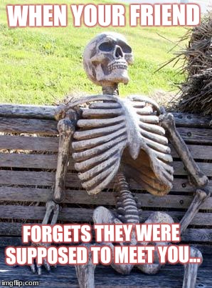 Waiting Skeleton Meme | WHEN YOUR FRIEND; FORGETS THEY WERE SUPPOSED TO MEET YOU... | image tagged in memes,waiting skeleton | made w/ Imgflip meme maker