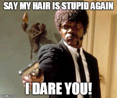 Say That Again I Dare You Meme | SAY MY HAIR IS STUPID AGAIN; I DARE YOU! | image tagged in memes,say that again i dare you | made w/ Imgflip meme maker