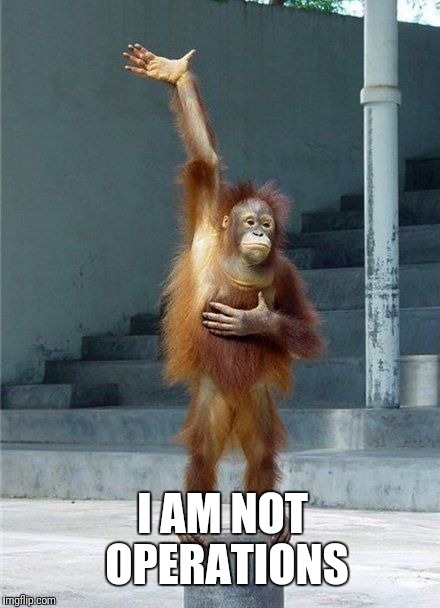 Monkey Raising Hand | I AM NOT OPERATIONS | image tagged in monkey raising hand | made w/ Imgflip meme maker