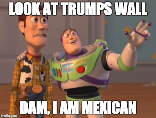 X, X Everywhere Meme | LOOK AT TRUMPS WALL; DAM, I AM MEXICAN | image tagged in memes,x x everywhere | made w/ Imgflip meme maker