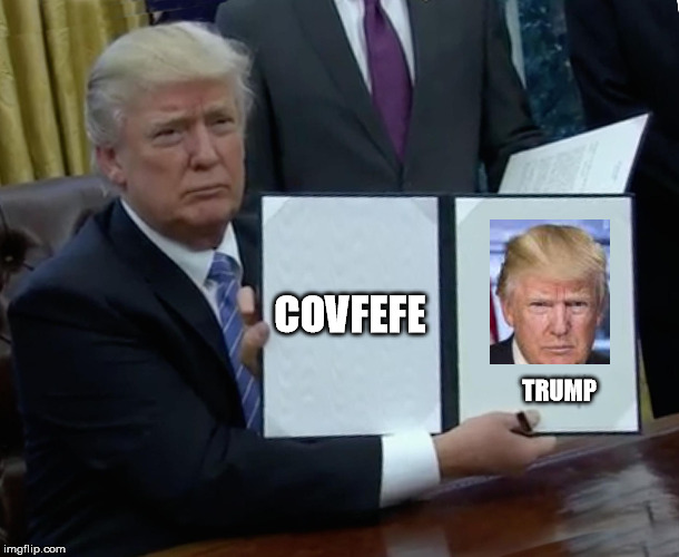 Trump Bill Signing | COVFEFE; TRUMP | image tagged in memes,trump bill signing | made w/ Imgflip meme maker