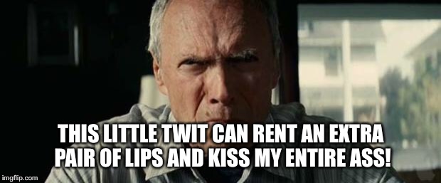 get off my lawn | THIS LITTLE TWIT CAN RENT AN EXTRA PAIR OF LIPS AND KISS MY ENTIRE ASS! | image tagged in get off my lawn | made w/ Imgflip meme maker