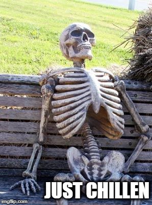 Waiting Skeleton Meme | JUST CHILLEN | image tagged in memes,waiting skeleton | made w/ Imgflip meme maker