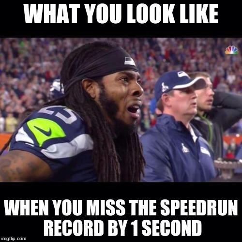 Seahawks Super Bowl | WHAT YOU LOOK LIKE; WHEN YOU MISS THE SPEEDRUN RECORD BY 1 SECOND | image tagged in seahawks super bowl | made w/ Imgflip meme maker
