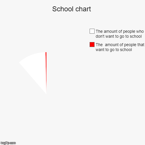 The one true pie chart. | School chart | The  amount of people that want to go to school, The amount of people who don't want to go to school | image tagged in funny,pie charts | made w/ Imgflip chart maker