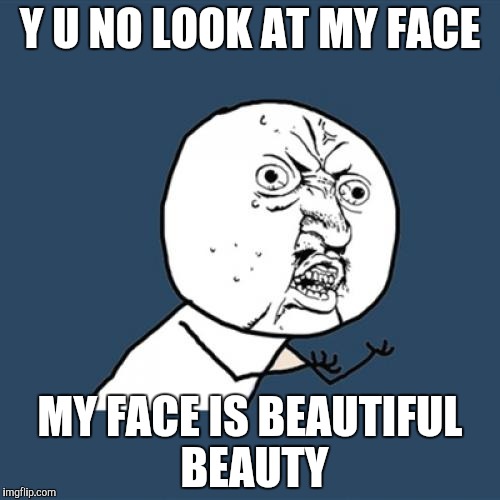 Y U No | Y U NO LOOK AT MY FACE; MY FACE IS BEAUTIFUL BEAUTY | image tagged in memes,y u no | made w/ Imgflip meme maker