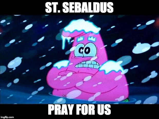 I'm so cold that I'm shivering | ST. SEBALDUS; PRAY FOR US | image tagged in i'm so cold that i'm shivering | made w/ Imgflip meme maker