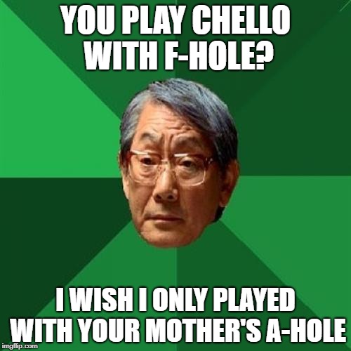 High Expectations Asian Father | YOU PLAY CHELLO WITH F-HOLE? I WISH I ONLY PLAYED WITH YOUR MOTHER'S A-HOLE | image tagged in memes,high expectations asian father | made w/ Imgflip meme maker