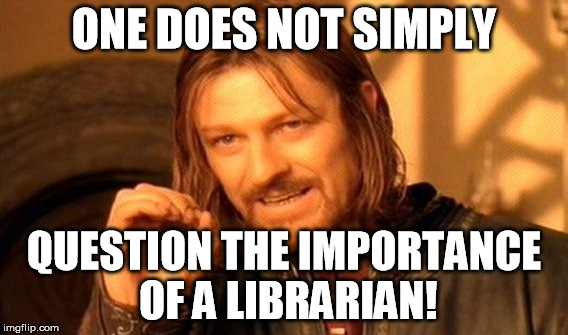 One Does Not Simply Meme | ONE DOES NOT SIMPLY QUESTION THE IMPORTANCE OF A LIBRARIAN! | image tagged in memes,one does not simply | made w/ Imgflip meme maker