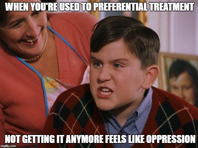 Harry Potter Dudley's Birthday | WHEN YOU'RE USED TO PREFERENTIAL TREATMENT; NOT GETTING IT ANYMORE FEELS LIKE OPPRESSION | image tagged in harry potter dudley's birthday | made w/ Imgflip meme maker