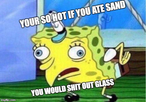 Mocking Spongebob Meme | YOUR SO HOT IF YOU ATE SAND; YOU WOULD SHIT OUT GLASS | image tagged in memes,mocking spongebob | made w/ Imgflip meme maker
