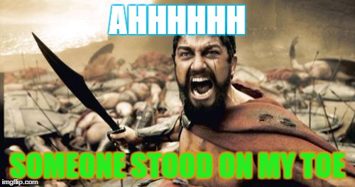 Sparta Leonidas | AHHHHHH; SOMEONE STOOD ON MY TOE | image tagged in memes,sparta leonidas | made w/ Imgflip meme maker