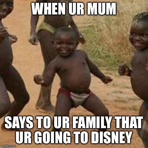 Third World Success Kid | WHEN UR MUM; SAYS TO UR FAMILY THAT UR GOING TO DISNEY | image tagged in memes,third world success kid | made w/ Imgflip meme maker