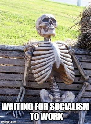 Waiting Skeleton Meme | WAITING FOR SOCIALISM TO WORK | image tagged in memes,waiting skeleton | made w/ Imgflip meme maker