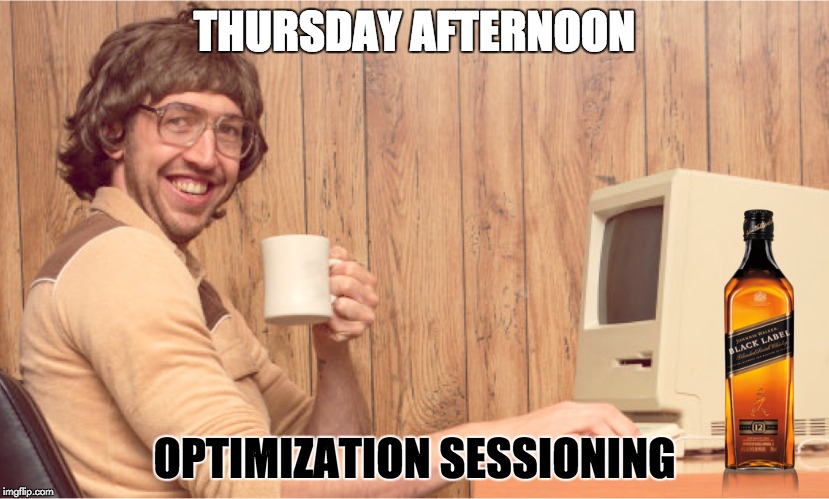 THURSDAY AFTERNOON; OPTIMIZATION SESSIONING | image tagged in ad ops,optimization,ad tech,advertising | made w/ Imgflip meme maker