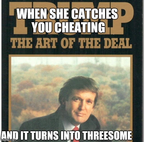 WHEN SHE CATCHES YOU CHEATING; AND IT TURNS INTO THREESOME | image tagged in donald trump,trump,president | made w/ Imgflip meme maker