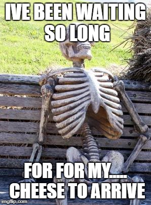 Waiting Skeleton Meme | IVE BEEN WAITING SO LONG; FOR FOR MY..... CHEESE TO ARRIVE | image tagged in memes,waiting skeleton | made w/ Imgflip meme maker