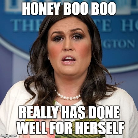 Sarah Huckabee Sanders is really Honey Boo Boo | HONEY BOO BOO; REALLY HAS DONE WELL FOR HERSELF | image tagged in honey boo boo,sarah huckabee sanders,politics,southern pride,international women's day | made w/ Imgflip meme maker