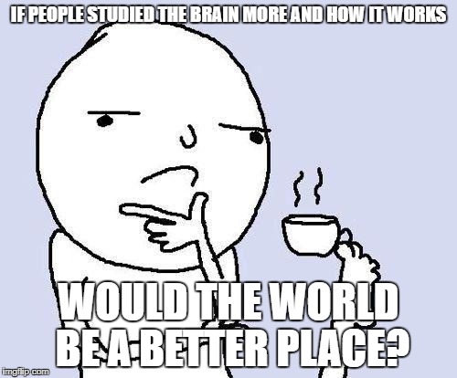 thinking meme | IF PEOPLE STUDIED THE BRAIN MORE AND HOW IT WORKS; WOULD THE WORLD BE A BETTER PLACE? | image tagged in thinking meme | made w/ Imgflip meme maker