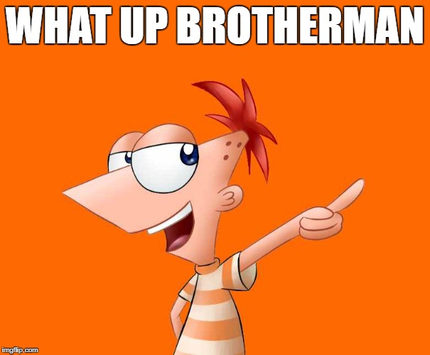 phineas and ferb  | WHAT UP BROTHERMAN | image tagged in phineas and ferb | made w/ Imgflip meme maker