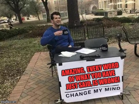 Change My Mind | AMAZING,  EVERY WORD OF WHAT YOU HAVE JUST SAID, IS WRONG! | image tagged in change my mind | made w/ Imgflip meme maker