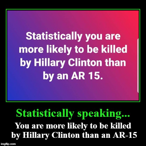 You are more likely to be killed by Hillary Clinton | image tagged in demotivationals,truth be told,hillary clinton,clinton dead pool | made w/ Imgflip demotivational maker