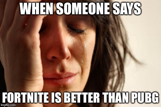 First World Problems | WHEN SOMEONE SAYS; FORTNITE IS BETTER THAN PUBG | image tagged in memes,first world problems | made w/ Imgflip meme maker