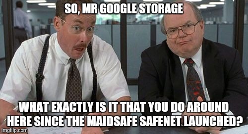 The Bobs Meme | SO, MR GOOGLE STORAGE; WHAT EXACTLY IS IT THAT YOU DO AROUND HERE SINCE THE MAIDSAFE SAFENET LAUNCHED? | image tagged in memes,the bobs | made w/ Imgflip meme maker