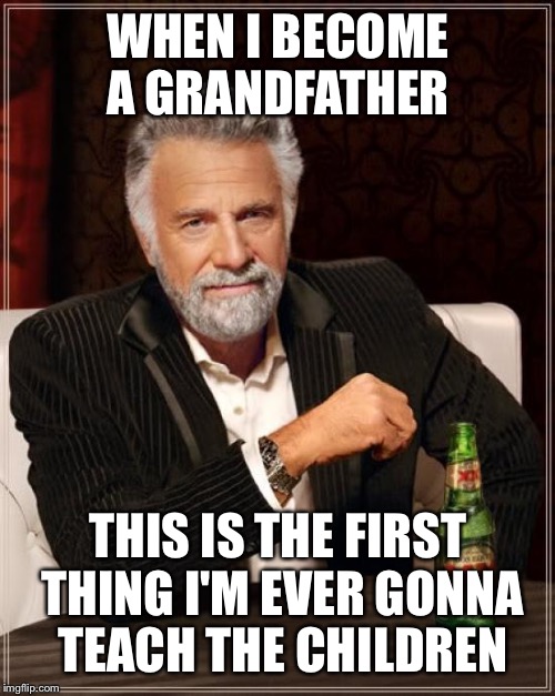 The Most Interesting Man In The World Meme | WHEN I BECOME A GRANDFATHER THIS IS THE FIRST THING I'M EVER GONNA TEACH THE CHILDREN | image tagged in memes,the most interesting man in the world | made w/ Imgflip meme maker