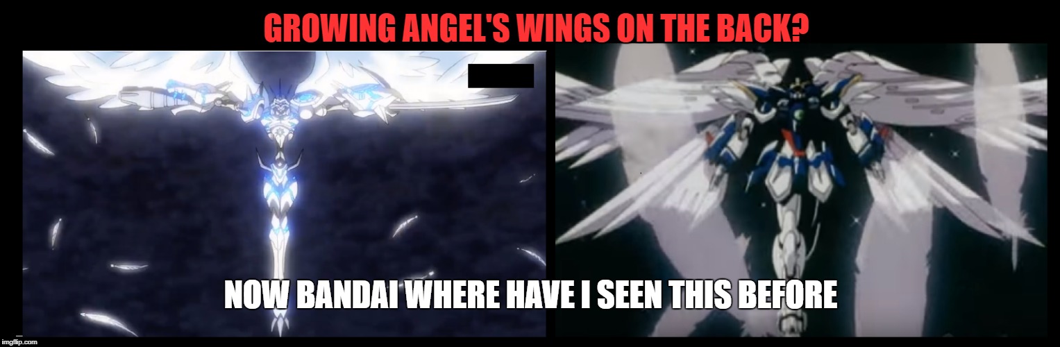 New Ominimon grew wings? | GROWING ANGEL'S WINGS ON THE BACK? NOW BANDAI WHERE HAVE I SEEN THIS BEFORE | image tagged in digimon,2018,nostalgia,gundam,wings,ominimon | made w/ Imgflip meme maker