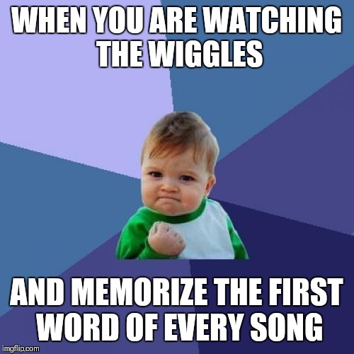 Success Kid Meme | WHEN YOU ARE WATCHING THE WIGGLES; AND MEMORIZE THE FIRST WORD OF EVERY SONG | image tagged in memes,success kid | made w/ Imgflip meme maker