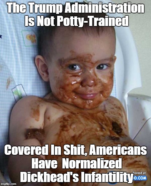 "The Trump Administration Is Not Potty-Trained" | The Trump Administration Is Not Potty-Trained Covered In Shit, Americans Have  Normalized Dickhead's Infantility | image tagged in deplorable donald,dirty donald,despicable donald,devious donald,dishonorable donald,dickhead donald | made w/ Imgflip meme maker