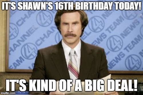 Ron Burgundy Meme | IT'S SHAWN'S 16TH BIRTHDAY TODAY! IT'S KIND OF A BIG DEAL! | image tagged in memes,ron burgundy | made w/ Imgflip meme maker