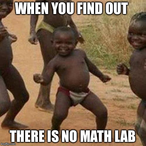 Third World Success Kid Meme | WHEN YOU FIND OUT; THERE IS NO MATH LAB | image tagged in memes,third world success kid | made w/ Imgflip meme maker