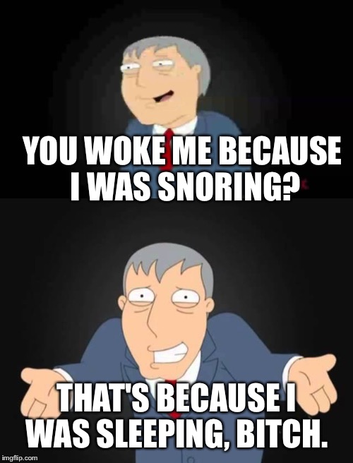 YOU WOKE ME BECAUSE I WAS SNORING? THAT'S BECAUSE I WAS SLEEPING, B**CH. | made w/ Imgflip meme maker