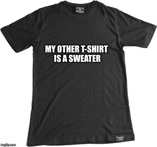 T-shirt | MY OTHER T-SHIRT IS A SWEATER | image tagged in t-shirt | made w/ Imgflip meme maker