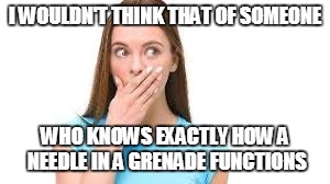 I WOULDN'T THINK THAT OF SOMEONE WHO KNOWS EXACTLY HOW A NEEDLE IN A GRENADE FUNCTIONS | made w/ Imgflip meme maker