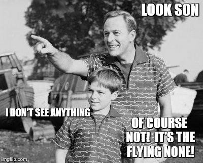 Bad Pun Look Son | LOOK SON; I DON'T SEE ANYTHING; OF COURSE NOT!  IT'S THE FLYING NONE! | image tagged in memes,look son,bad puns,tv shows | made w/ Imgflip meme maker