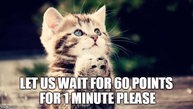 Praying cat | LET US WAIT FOR 60 POINTS FOR 1 MINUTE PLEASE | image tagged in praying cat | made w/ Imgflip meme maker