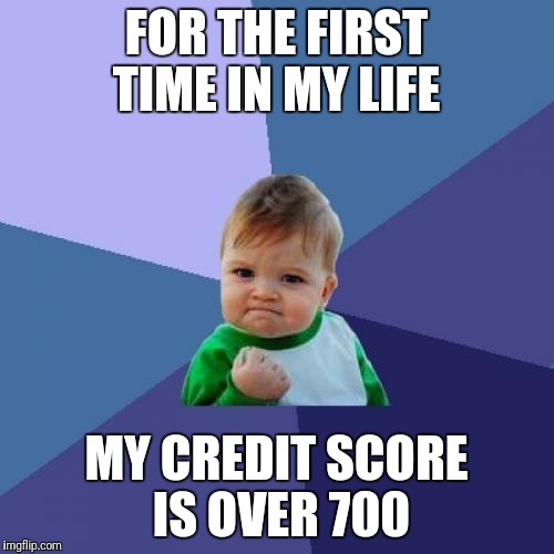 Success Kid Meme | FOR THE FIRST TIME IN MY LIFE; MY CREDIT SCORE IS OVER 700 | image tagged in memes,success kid | made w/ Imgflip meme maker