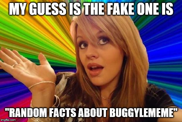 MY GUESS IS THE FAKE ONE IS "RANDOM FACTS ABOUT BUGGYLEMEME" | made w/ Imgflip meme maker