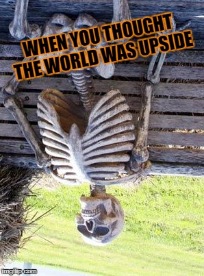 Waiting Skeleton | WHEN YOU THOUGHT THE WORLD WAS UPSIDE | image tagged in memes,waiting skeleton | made w/ Imgflip meme maker