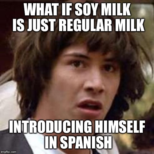 What if |  WHAT IF SOY MILK IS JUST REGULAR MILK; INTRODUCING HIMSELF IN SPANISH | image tagged in what if | made w/ Imgflip meme maker