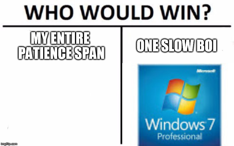 Real life Problems | MY ENTIRE PATIENCE SPAN; ONE SLOW BOI | image tagged in memes,who would win | made w/ Imgflip meme maker