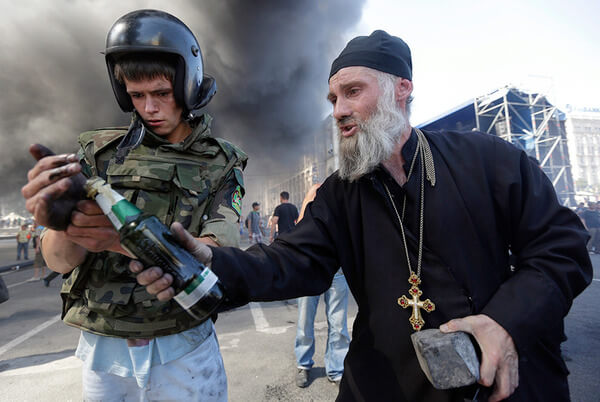 Orthodox Priest lighting Molotov Blank Meme Template